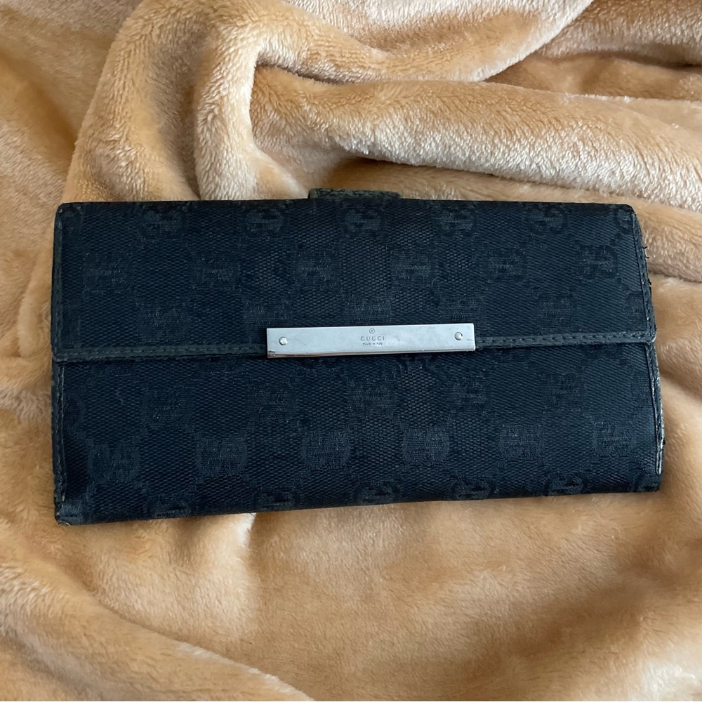 Gucci black monogram canvas long wallet